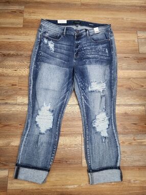 Judy Blue Boyfriend Jeans Women's 20 Destroyed Bleach Splatter NEW